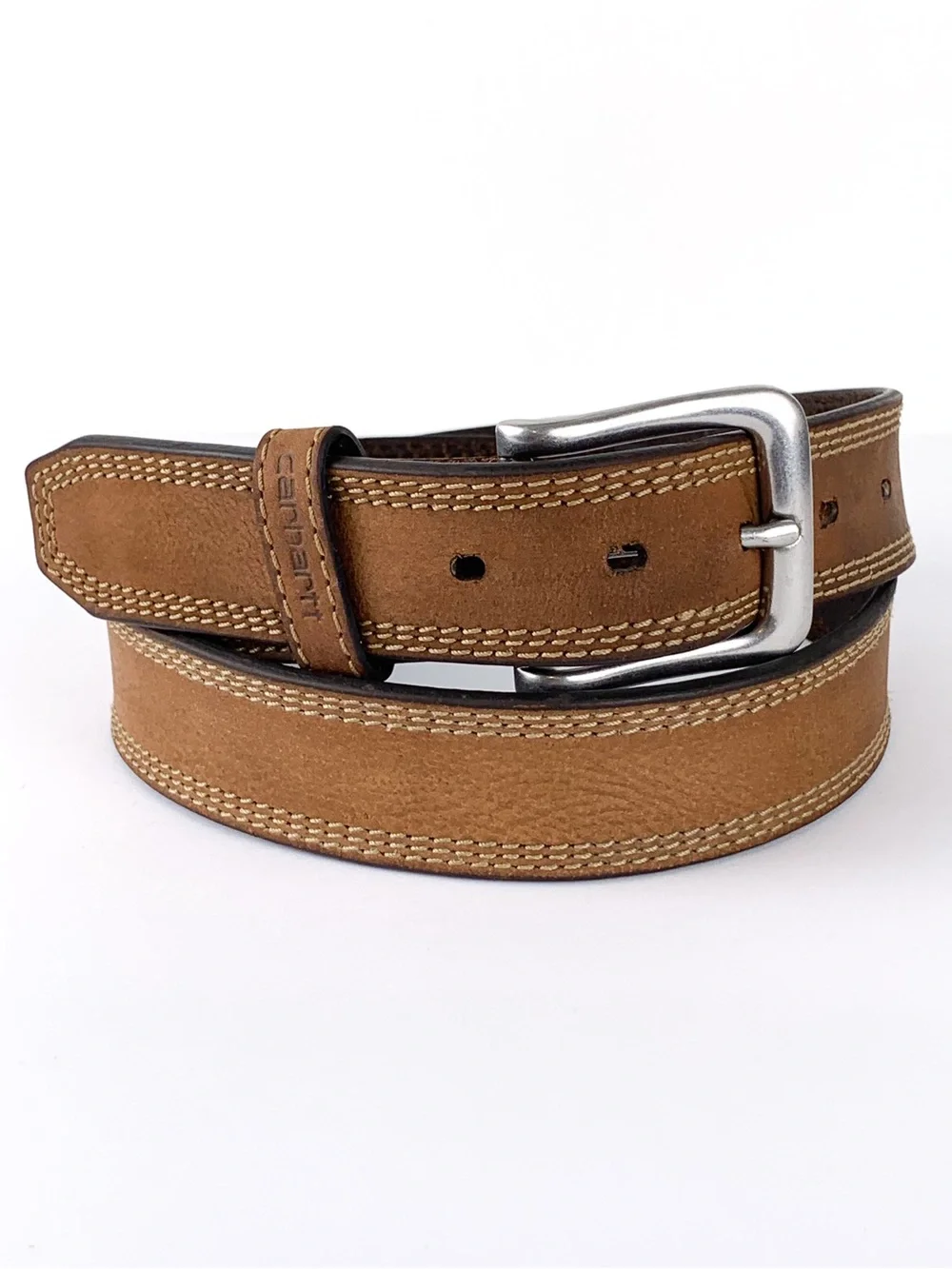 Carhartt brown leather belt men’s size 38 top grain leather silvertone buckle